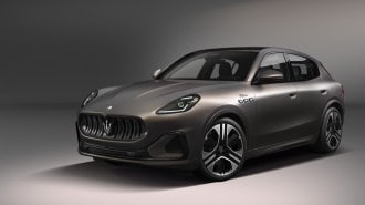 The 2024 Maserati Grecale Folgore seen from a front quarter angle