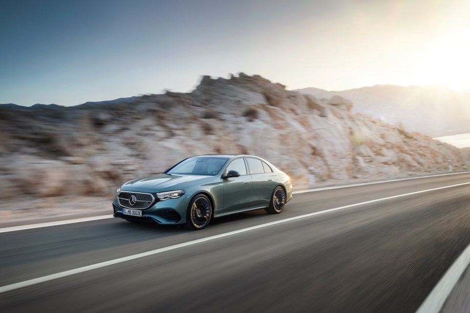 The 2024 Mercedes-Benz E-Class seen from a front quarter angle