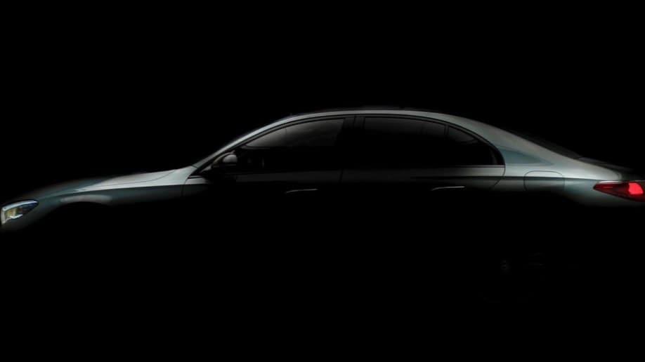 A teaser photo showing the profile of the 2024 Mercedes-Benz E-Class