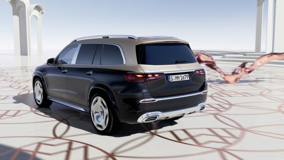 The 2024 Mercedes-Maybach GLS seen from a rear quarter angle