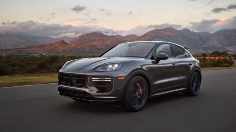 The 2024 Porsche Cayenne seen from a front quarter angle
