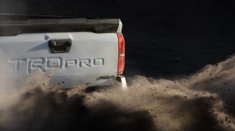 A teaser photo showing the tailgate of the 2024 Toyota Tacoma TRD Pro