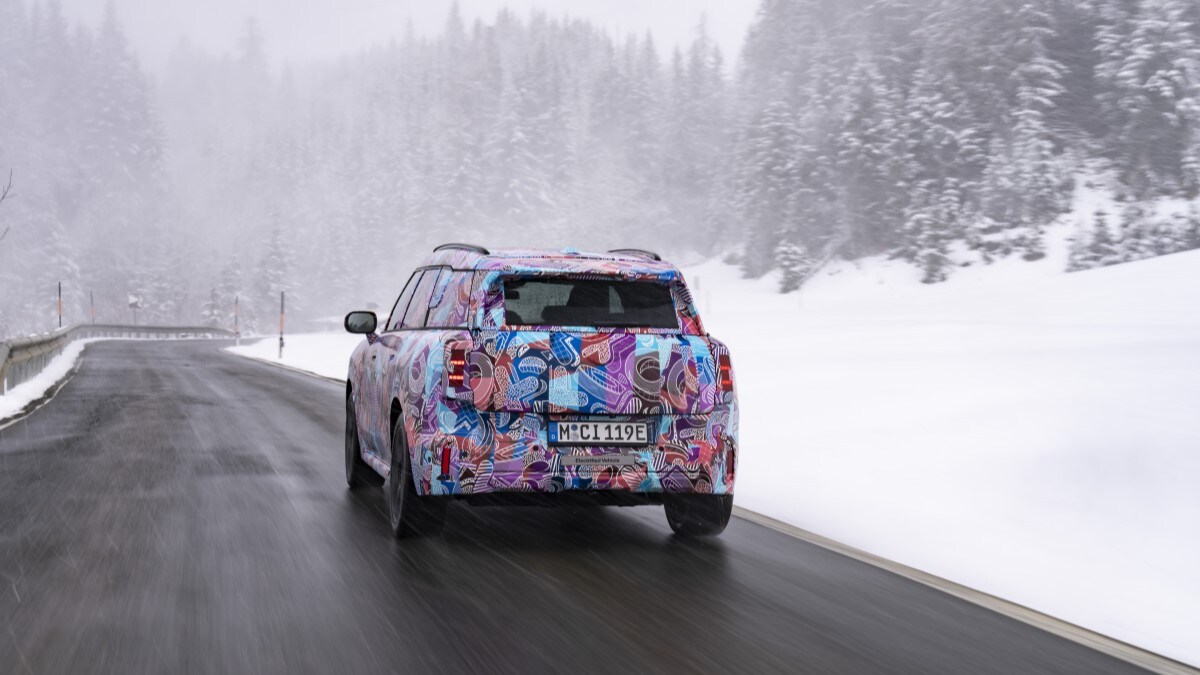 A teaser photo of the 2025 Mini Countryman in camouflage