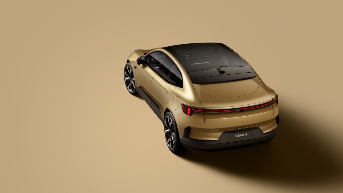 The 2025 Polestar 4 seen from overhead and behind