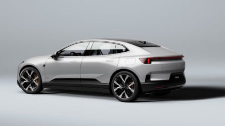 The 2025 Polestar 4 seen from a rear angle