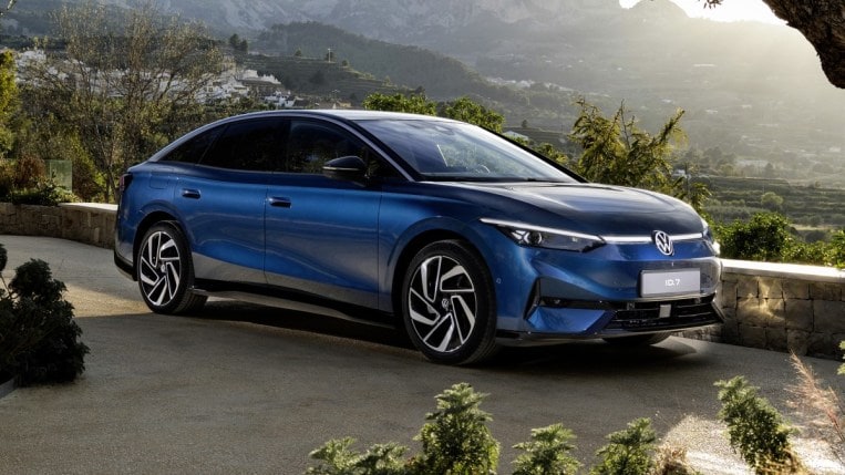 The 2025 Volkswagen ID.7 seen from a front quarter angle