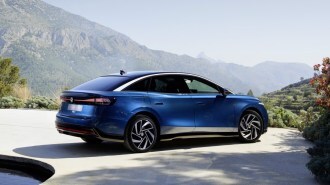 The 2025 Volkswagen ID.7 seen from a rear quarter angle