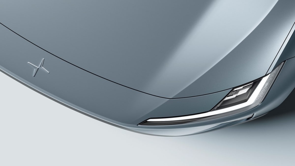 A teaser photo showing the hood of the upcoming Polestar 4.