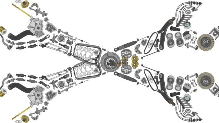 Graphic image of two wrenches with car parts inside
