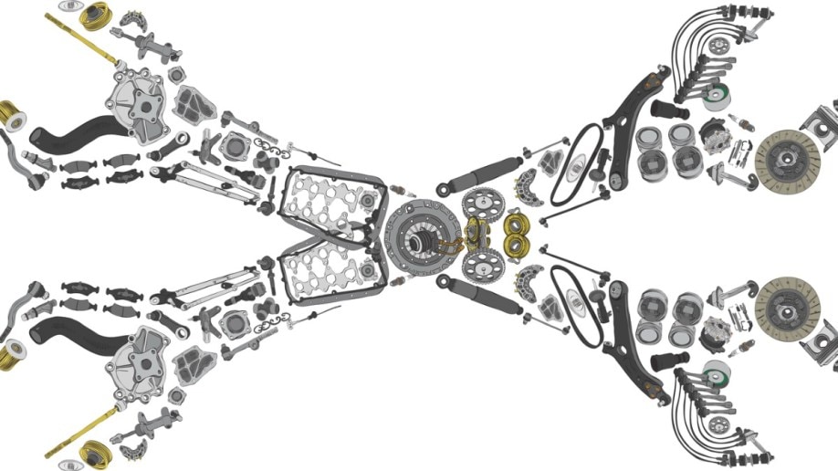 Graphic image of two wrenches with car parts inside