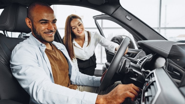 Car shopper preparing for test drive