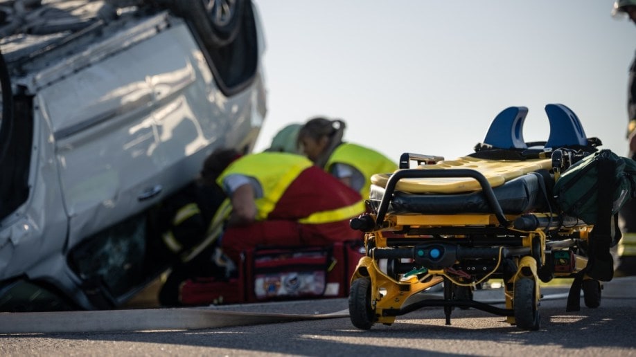 Paramedics at the site of a crash