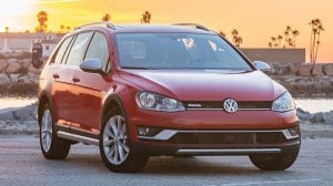 2017 Volkswagen Golf Alltrack in red.