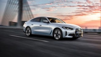 The 2023 BMW i4 xDrive 40 seen from a front quarter angle