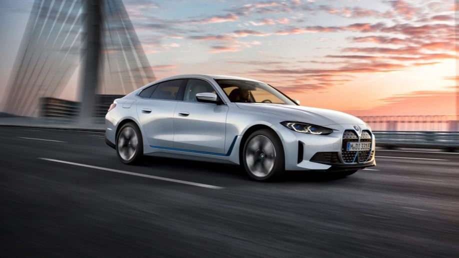The 2023 BMW i4 xDrive 40 seen from a front quarter angle