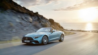 The 2023 Mercedes-AMG SL 43 seen from a front quarter angle