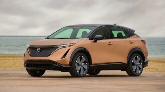 The 2023 Nissan Ariya seen from a front quarter angle
