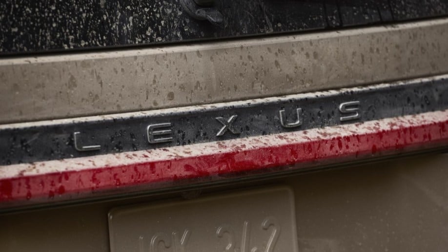 A teaser photo showing the liftgate of the upcoming 2024 Lexus GX