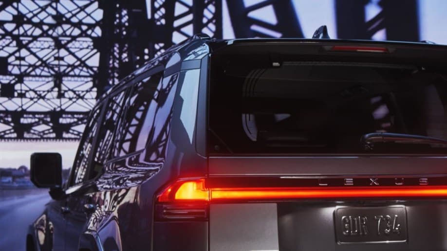 A teaser photo showing the 2024 Lexus GX from a rear quarter angle