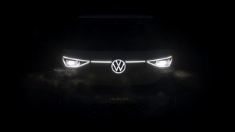 A teaser photo showing the lights of the Volkswagen ID.BUZZ electric minivan