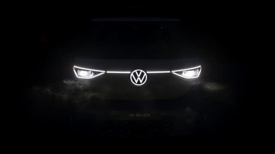 A teaser photo showing the lights of the Volkswagen ID.BUZZ electric minivan
