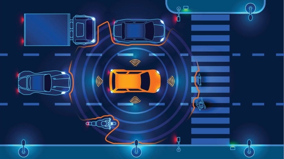 Autonomous car scanning surroundings