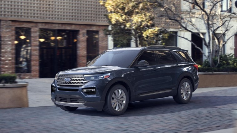 The 2023 Ford Explorer Hybrid seen from a front quarter angle