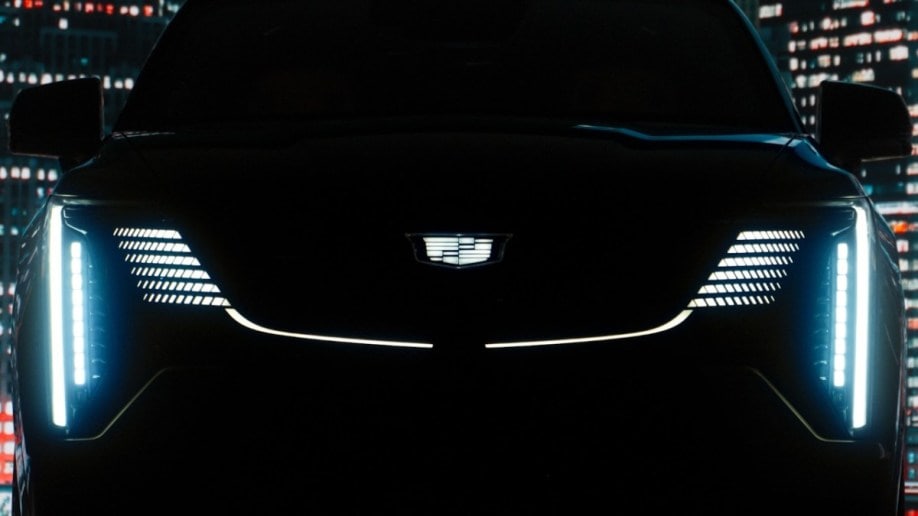A teaser photo showing the grille of the upcoming 2024 Cadillac Escalade