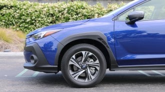 2024 Subaru Crosstrek in blue front wheel.