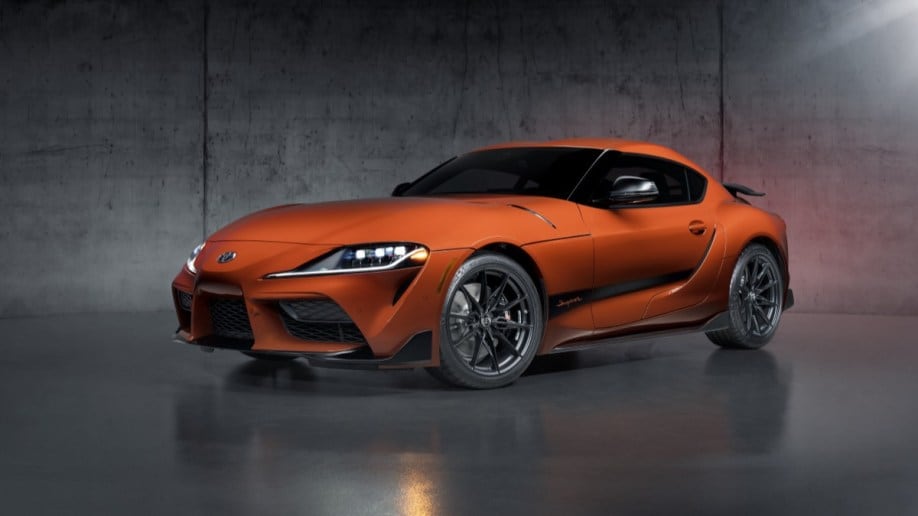 The 2024 Toyota GR Supra 45th Anniversary Edition seen from a front quarter angle
