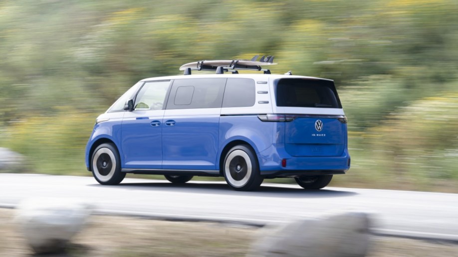 The 2025 VW ID.Buzz seen from a rear quarter angle