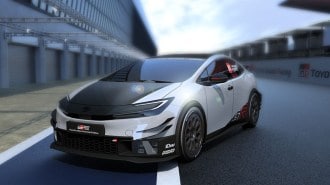 The Toyota Prius 24h Le Mans Centennial GR Edition Concept from a front quarter angle