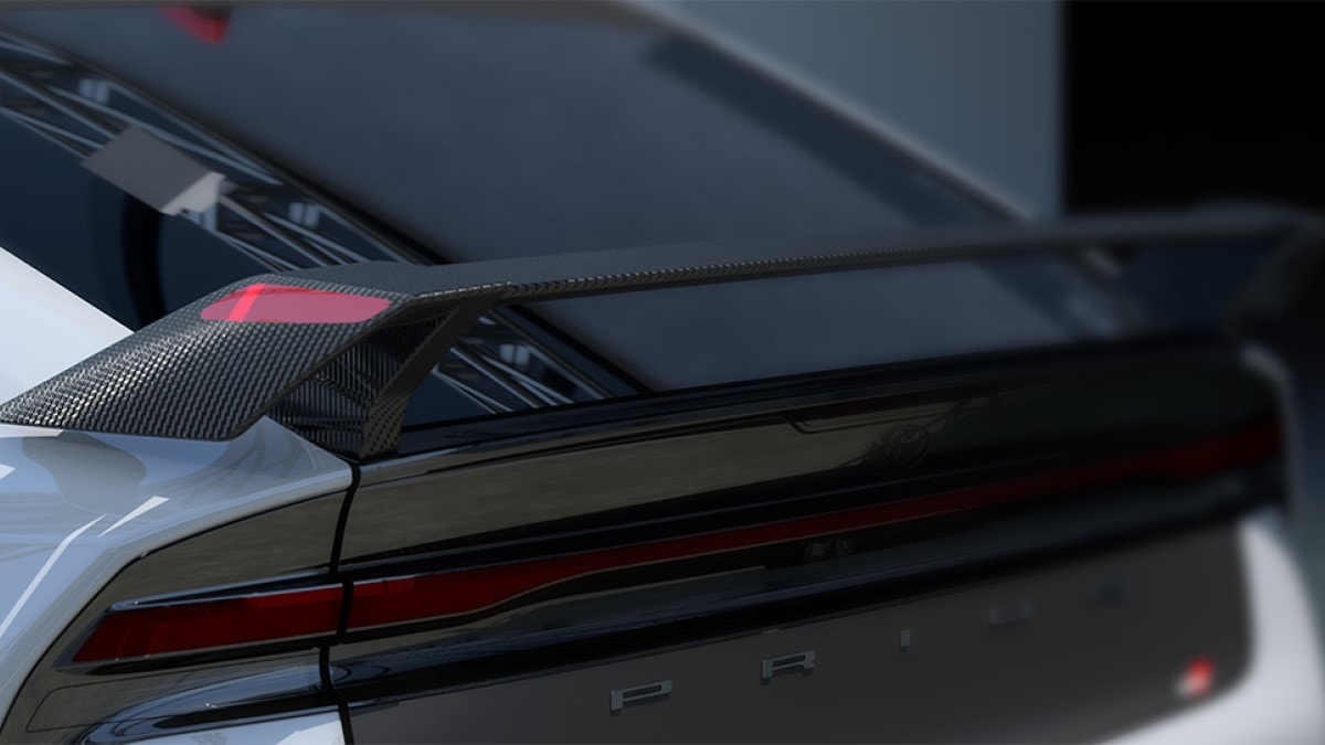 The rear wing of the Toyota Prius 24h Le Mans Centennial GR Edition Concept