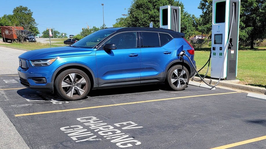 Ford Mustang Mach-E at an EV charging station