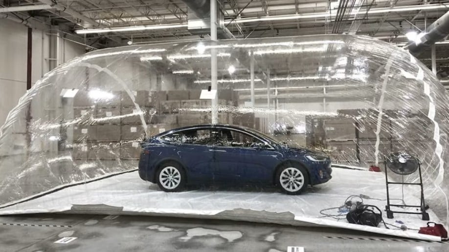 A Tesla Model Y testing its Bioweapon Defense Mode