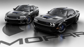 The 2023 Dodge Charger and Challenger Mopar Editions seen from a front quarter angle