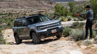 The 2023 Ford Bronco Sport seen from a front quarter angle at the Ford Bronco Off-Roadeo
