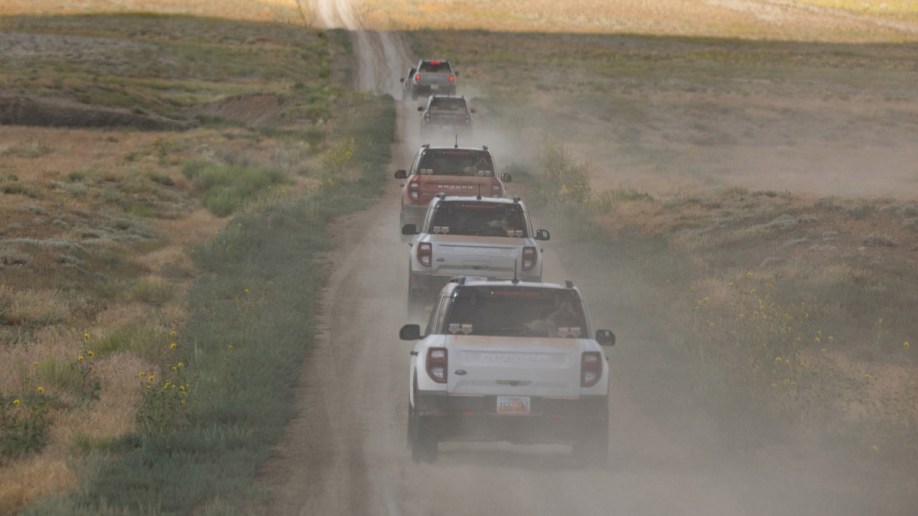 A group of 2023 Ford Bronco Sports seen from the rear at the Ford Bronco Off-Roadeo