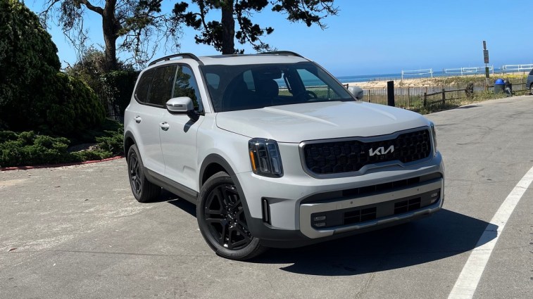2023 Kia Telluride X-Line in gray near volley ball courts.