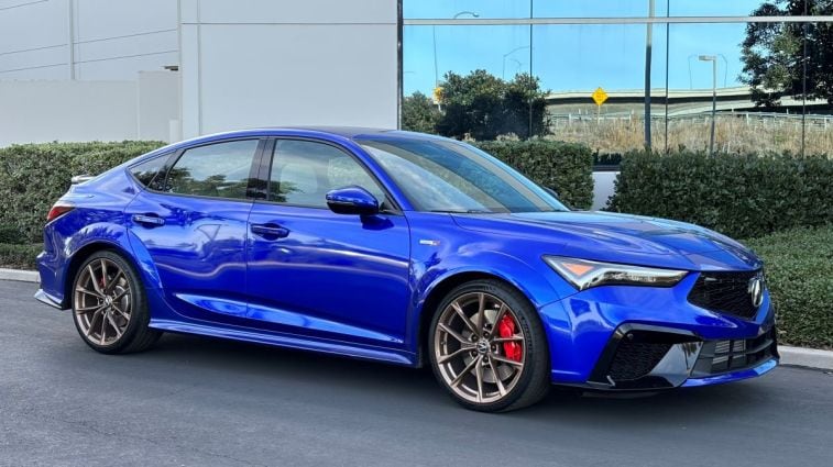 Front view of the 2024 Acura Integra Type S in Apex Blue Pearl