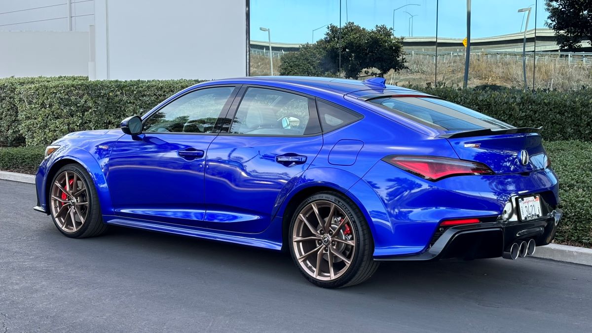 Rear view of the 2024 Acura Integra Type S in Apex Blue Pearl