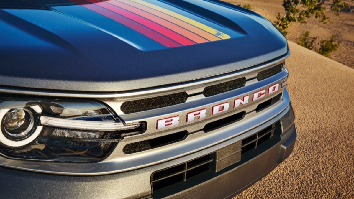 A detail photo showing the hood of the 2024 Ford Bronco Sport Free Wheeling Edition