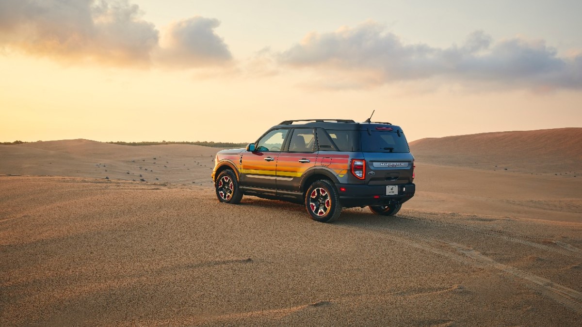 The 2024 Ford Bronco Sport Free Wheeling Edition seen from a rear quarter angle