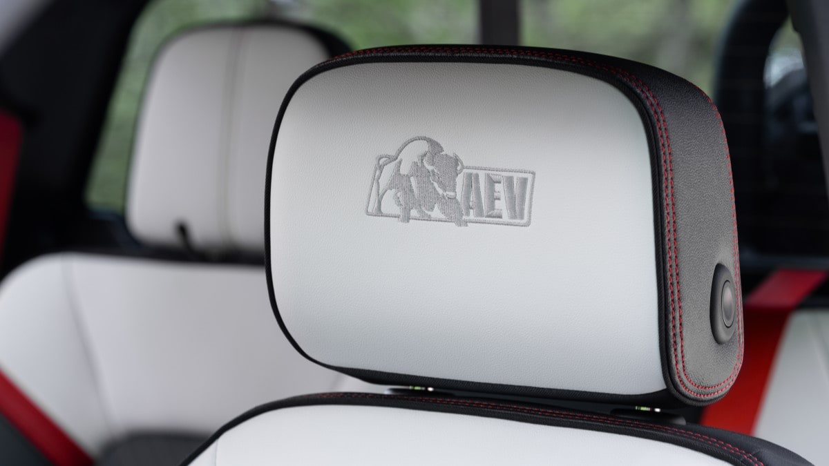 The embossed headrests of the 2024 GMC Canyon AT4X AEV edition