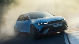 The 2024 Hyundai Ioniq 5 N seen from a front quarter angle