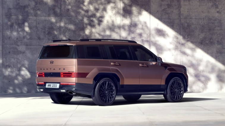 The 2024 Hyundai Santa Fe seen from a rear quarter angle