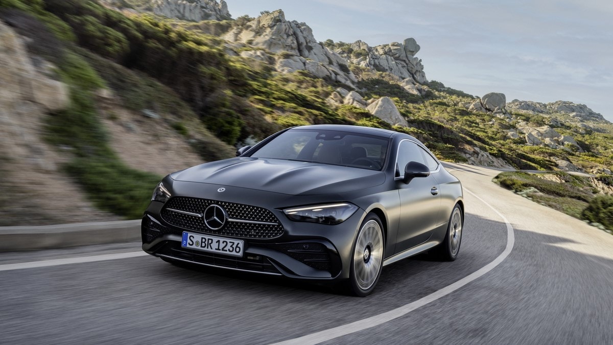 The 2024 Mercedes-Benz CLE coupe from a front quarter angle
