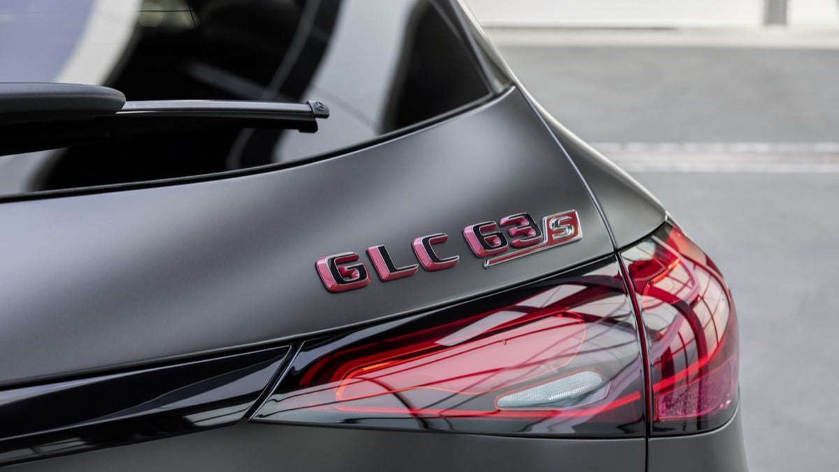The badge on the tailgate of the 2025 Mercedes-AMG GLC63