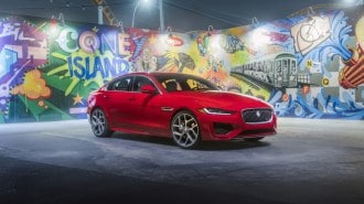 The 2019 Jaguar XE seen from a front quarter angle