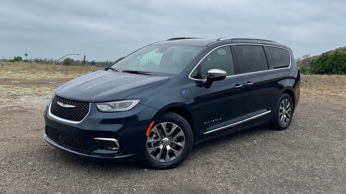 2023 Chrysler Pacifica PHEV Pinnacle on a gravel road.